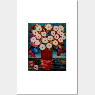 A beautiful bouquet flowers in a red metallic glass and gold vase . Posters and Art